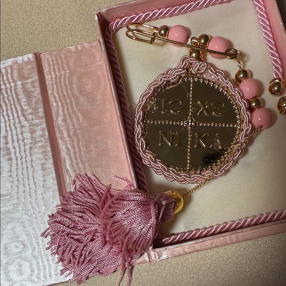 Greek Orthodox Baptism Pin Pink - Picture 2 of 4
